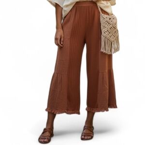 Umgee Boho Linen/Cotton Trousers in Rust Tone. Terracotta Size S